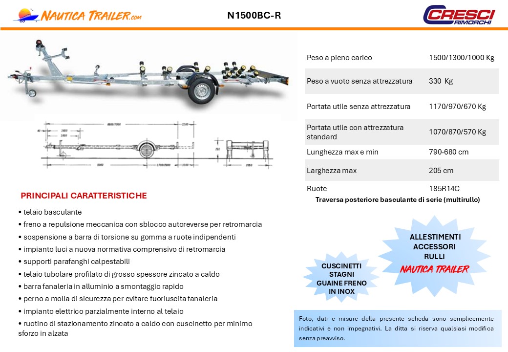 CRESCI RIMORCHIO TRASPORTO NAUTICA N1500BC-R - immagine 2