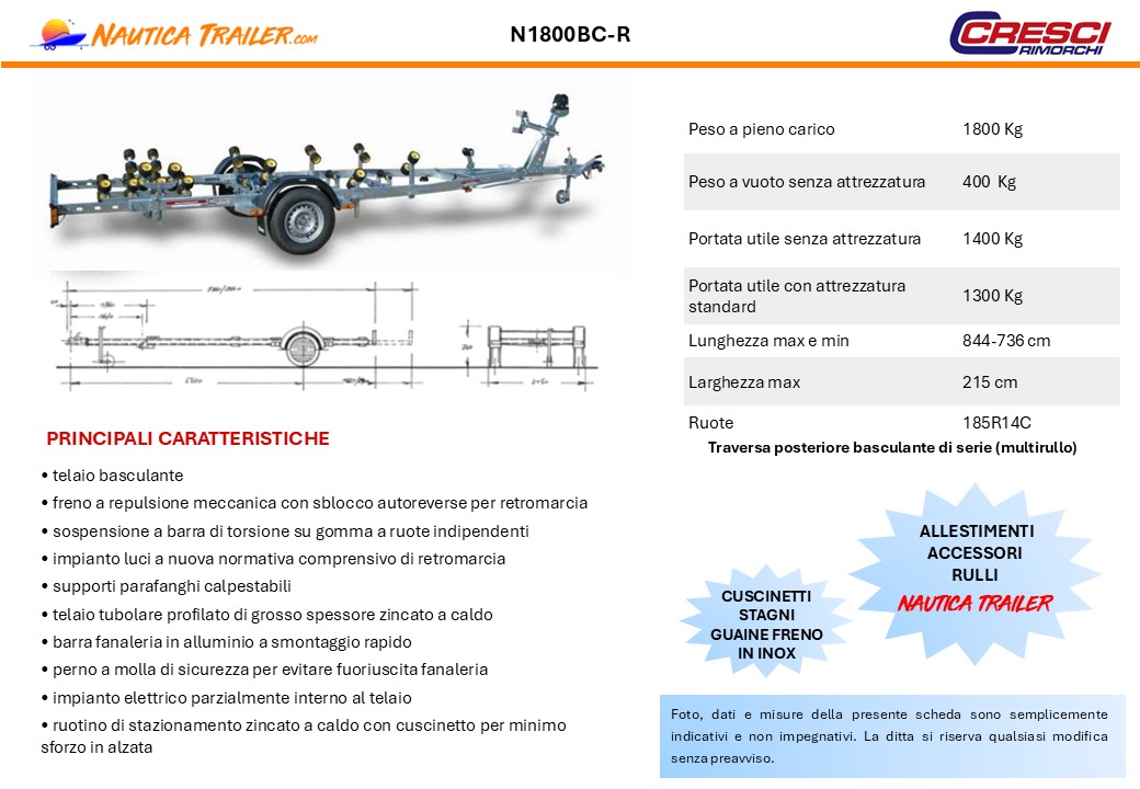 CRESCI RIMORCHIO TRASPORTO NAUTICA N1800BC-R - immagine 2