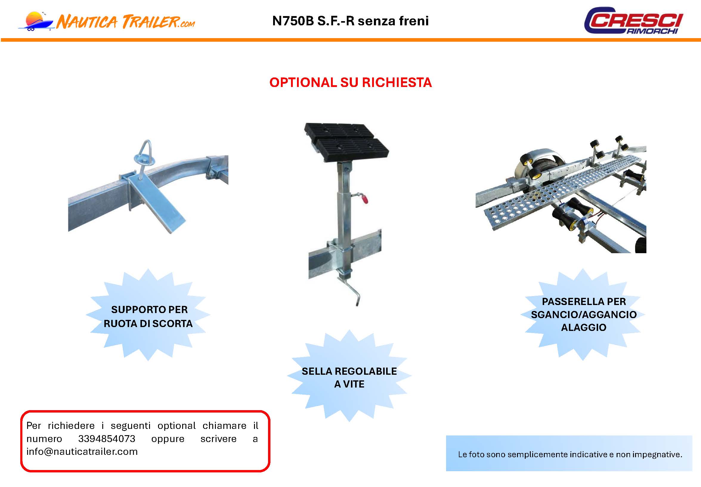 CRESCI RIMORCHIO TRASPORTO NAUTICA N750B S.F.-R senza freni - immagine 3
